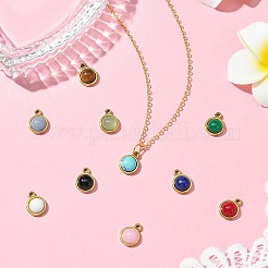 10種類のスタイルのミックスジェムストーンハーフラウンドチャーム10個。  304ステンレススチール製金具付き  ゴールドカラー  染めと未染色の混合  13.5x10x5mm  穴：1.5mm  1個/スタイル&nbsp;G-CJ0001-81