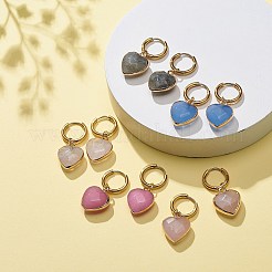 天然の宝石ハートダングルのピアス  女性用金メッキ 304 ステンレススチールジュエリー  30mm  ピン：0.9mm&nbsp;EJEW-JE05068