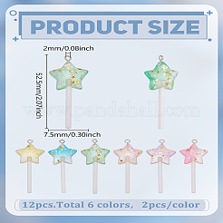 6色の輝くプラスチックスターロリポップペンダント12個。  プラチナの鉄製ループとスパンコール付き  ミックスカラー  52.5x20.5x7.5mm  穴：2mm  2個/カラー&nbsp;KY-LP0001-35