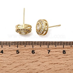 Flat Round Brass Micro Pave Clear Cubic Zirconia Stud Earrings&nbsp;EJEW-H180-13G
