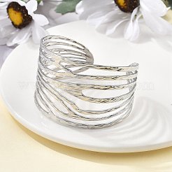 女性用304ステンレススチールカフバングル  ステンレス鋼色  1-5/8インチ（4.15cm）  内径：2-3/8インチ（5.95cm）&nbsp;LS-BJEW-M055-01P