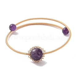 Natural Mixed Gemstone Round Beaded Cuff Bangle&nbsp;BJEW-JB09417