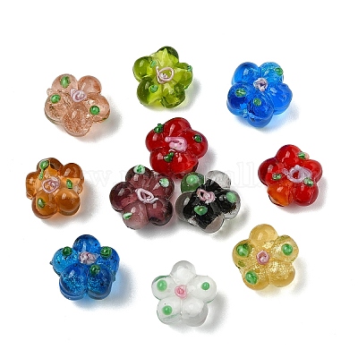 15個の手作りランプワークビーズ  バンピー  花  ミックスカラー  13.5x14.5x7mm  穴：1.4mm&nbsp;LAMP-YW0001-66H-1