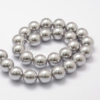 シェルパールビーズ連売り  グレードA  ラウンド  グレー  12mm  穴：1mm  約34個/連  16インチ&nbsp;BSHE-L026-05-12mm-1