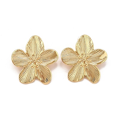真鍮製スタンドピアス  花  ゴールドカラー  36x34mm&nbsp;EJEW-Z117-03G-1