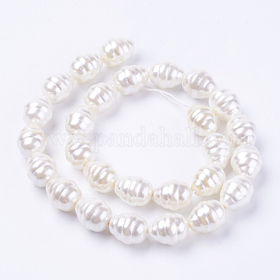 シェルパールビーズ連売り  ポテト  ホワイト  15~17x12~14mm  穴：1mm  約26個/連  15.7インチ&nbsp;BSHE-L035-D01-1