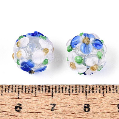 手作りランプワークビーズ連売り  バンピー  花の丸  コーンフラワーブルー  11.5~13x11~12mm  穴：1.6~1.8mm  約45個/連  17.68~19.65''（44.9~49.9センチメートル）&nbsp;LAMP-N021-015A-16-1