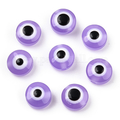 樹脂ビーズ  フラットラウンド  ナザールボンジュウ  紫色のメディア  7.5~8x5~6mm  穴：1.8~2mm&nbsp;RESI-S339-6x8-07-1