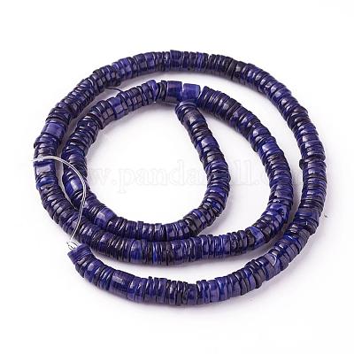 シェルビーズ連売り  染め  ディスク  プルシアンブルー  4.9~6x0.4~6mm  穴：0.6~0.8mm  約15.2インチ&nbsp;SSHEL-E571-49F-1