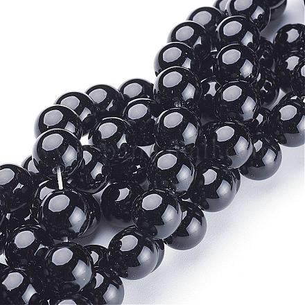 Natural Black Onyx Round Beads Strands GSR12mmC097-1