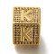 Brass Cubic Zirconia Beads, Cadmium Free & Nickel Free & Lead Free, Letter K, Square, Letter K, 9.5x9.5x9.5mm, Hole: 6mm