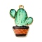 Alloy Enamel Pendants, Cactus Charm, Golden, Aquamarine, 23.5x16x2mm, Hole: 1.8mm