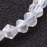 ガラスビーズ連売り  双円錐形  透明  ABカラーメッキ  透明  4mm  穴：1mm  約70個/連  10.63インチ&nbsp;GB4mm01Y-L