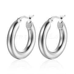 Non-Tarnish 304 Stainless Steel Hoop Earrings for Women, Oval, Stainless Steel Color, 21mm