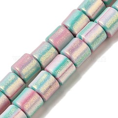Polymer Clay Beads Strands, with Glitter Powder, Column, Medium Turquoise, 6~6.5x6.5~7mm, Hole: 1.2mm, about 63~65pcs/strand, 16.14~16.46''(41~41.8cm)
