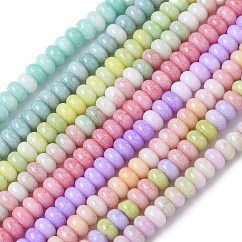 Ombre Effect Dyed Glass Beads Strands, Imitation Jade, Rondelle, Mixed Color, 4.5x2.5~3mm, Hole: 0.7mm, about 143pcs/strand, 14.76~14.84 inch(37.5~37.7cm)