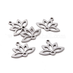 Non-Tarnish 201 Stainless Steel Pendants, Laser Cut, Hollow, Lotus, Stainless Steel Color, 14x18.5x1mm, Hole: 1.6mm