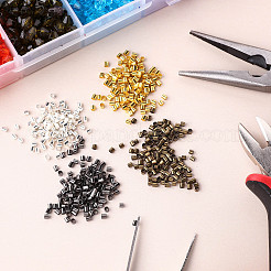 10.4g 4色 真鍮製つぶし玉  チューブ  ミックスカラー  2x2x0.15mm  穴：1.5mm  2.6 G /カラー&nbsp;KK-YW0001-25