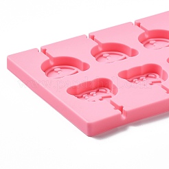 食品グレードのシリコーン型を作るDIYロリポップ  キャンディ型  クマ  12つの空洞  ピンク  115x264x8mm  内径：30x35mm  3mmスティックにフィット&nbsp;DIY-P065-01