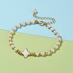 Natural White Shell Star Link Bracelets&nbsp;BJEW-JB05780-02