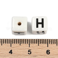磁器のビーズ  文字のある正方形  文字h  8.5x8.5x8.5mm  穴：1.6mm&nbsp;X1-PORC-R003-08H