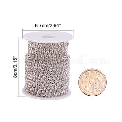 真鍮製ラインストーンストラスチェーン  スプールで  ラインストーンカップチェーン  銀色のメッキ  クリスタル  4mm  約10ヤード/ロール&nbsp;CHC-T001-SS18-01S