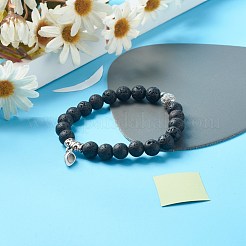 カップルの親友のために設定された磁気ハートクラスプブレスレット  ナチュラルハウライト＆溶岩ロック＆合成ヘマタイトビーズブレスレット  ラウンドブラスキュービックジルコニアビーズブレスレット  内径：2-1/4~2-3/8インチ（5.6~5.9cm）  2個/セット&nbsp;BJEW-JB06791