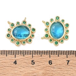 真鍮キュービックジルコニアチャーム  オーバルチャーム  多面カット  カドミウムフリー＆ニッケルフリー＆鉛フリー  18KGP本金メッキ  シアン  16.5x18x4.5mm  穴：1mm&nbsp;KK-G419-04G-04