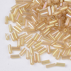 Abカラーメッキガラスラッパビーズ  透明色の虹  砂茶色  4~4.5x2mm  穴：1mm  約450 G /袋  14000個/袋&nbsp;SEED-R011-162B