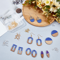 DIYダングルピアス作成キット  12個6スタイルレジン＆ウッドペンダント  楕円形＆フラットラウンド＆馬の目＆長方形  40個2色真鍮ピアスフックと3.87g2色真鍮丸カン  モーブ&nbsp;RESI-OC0001-12