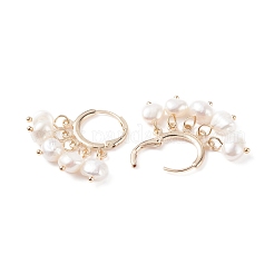 ナチュラルパールダングルフープピアス  女性のための真鍮のアクセサリー  ゴールドカラー  ホワイト  29x18.5x8mm  ピン：0.8mm&nbsp;EJEW-JE04794-02