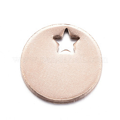 イオンプレーティング（IP）304ステンレススチールチャーム  スターとフラットラウンド  ローズゴールド  12.5x1mm  穴：3mm&nbsp;STAS-D167-06RG