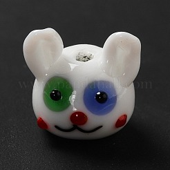 手作りランプワークビーズ  兎  ホワイト  14x15x15mm  穴：2mm&nbsp;LAMP-E023-05