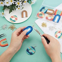 ポリマークレイで作るダングルイヤリングのDIYキット（6ペア）  円形のアーチとドーナツのペンダントを含む  真鍮のピアスフックと丸カン  ミックスカラー&nbsp;DIY-FH0002-19