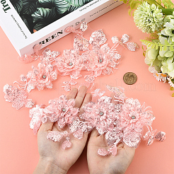 2個2スタイルのポリエステルシルクレース布パッチ  DIYアクセサリー用  花  ピンク  310x160x5.5mm  1個/スタイル&nbsp;DIY-CY0002-01