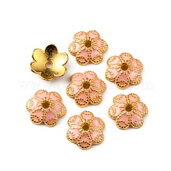 6-花びら合金エナメルビーズキャップ  花  ピンク  10x9x2.5mm  穴：1.4mm&nbsp;ENAM-WH0063-02C