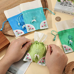 4個 4色 3D花柄刺繍布巾着バッグ  サシェポーチ  長方形  ミックスカラー  15x10x0.3cm  1pc /カラー&nbsp;ABAG-PH0001-92