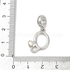 真鍮ヨーロッパダングルチャーム  ハート文字の大きな穴のペンダント  プラチナ·ゴールデン  文字Q  25.5~30.5mm  穴：6mm&nbsp;LS-KK-Z097-01Q-GP