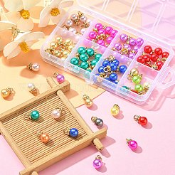 80色のABSプラスチックチャーム8個。  黄金のトーン鉄パーツとラインストーン付き  染め  ラウンド  ミックスカラー  13.5x8mm  穴：2.5mm  10個/カラー&nbsp;KY-YW0001-29