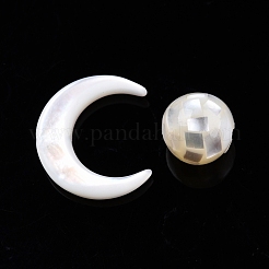 ナチュラルホワイトシェルビーズセット  丸い月  月：15x12.5x3.5mm  ラウンド：8mm  穴：0.8mm  約2個/セット&nbsp;SSHEL-N032-51-B01