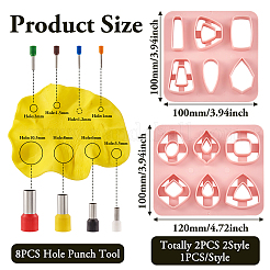 2個 2スタイル 台形 & 長方形 & ティアドロップ & 正方形 ABSプラスチック プラスチシンツール  PPプラスチックと真鍮の粘土穴パンチツール8個付き。  ミックスカラー  100~120x100mm  1個/スタイル&nbsp;DIY-TA0005-58