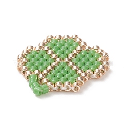 手作りミユキシードビーズ  織機模様  クローバー  グリーン  19x17x2mm&nbsp;PALLOY-MZ00008