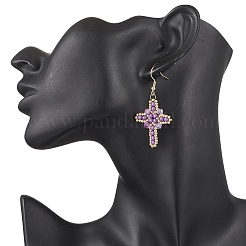 7 Pairs 304 Stainless Steel Glass Seeds Cross Dangle Earrings&nbsp;EJEW-MZ00506