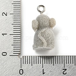 フロッキング樹脂のかわいいペンダント  プラチナメッキの鉄製ループ付き動物チャーム  マウス  21x11x11mm  穴：2mm&nbsp;RESI-L043-01P-03