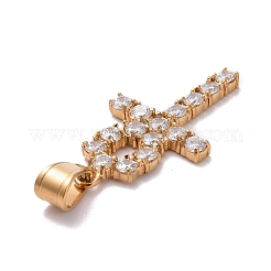 304ステンレスペンダント  キュービックジルコニア付き  クロス  透明  ゴールドカラー  37x20x3mm  穴：5x7mm&nbsp;STAS-E439-79G