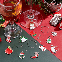 Diyのクリスマスワイングラスチャーム作成キット  合金エナメルペンダントを含む  真鍮ワイングラスチャームリング＆丸カン  ミックスカラー  52個/箱&nbsp;DIY-SC0018-89