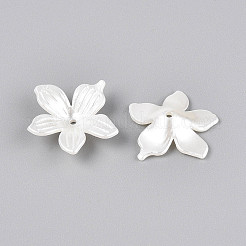 5枚の花びら ABS プラスチック模造真珠アクリルビーズキャップ  花  ホワイト  20x21.5x5mm  穴：1.4mm&nbsp;OACR-ZX006-13