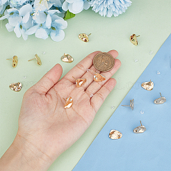 真鍮スタッドピアス金具16個  垂直ループ付き  ツイストティアドロップ  40個のプラスチック製イヤーナット付き  18KGP本金メッキ  15x12mm  穴：2.5mm  ピン：0.7mm&nbsp;KK-BC0011-30