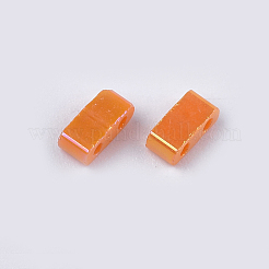 2穴不透明ガラスシードビーズ  アブカラー  長方形  ダークオレンジ  4.5~5.5x2x2~2.5mm  穴：0.5~0.8mm&nbsp;SEED-S023-28B-03