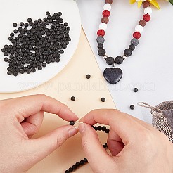 天然溶岩石ジェムストーンラウンドビーズ連売り  ブラック  4~5mm  穴：0.8mm  約94個/連  15.7インチ&nbsp;G-R285-4mm-06